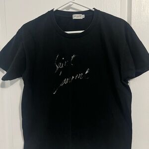 Saint Laurent Black Tee with Silver Logo